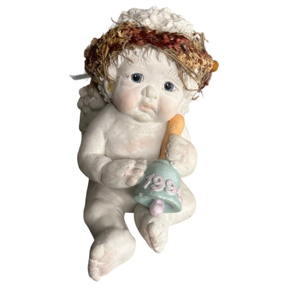 1995 Dreamsicles Figurine Town Crier Cherub Angel Kristin Wreath and Bell VTG - Picture 1 of 9